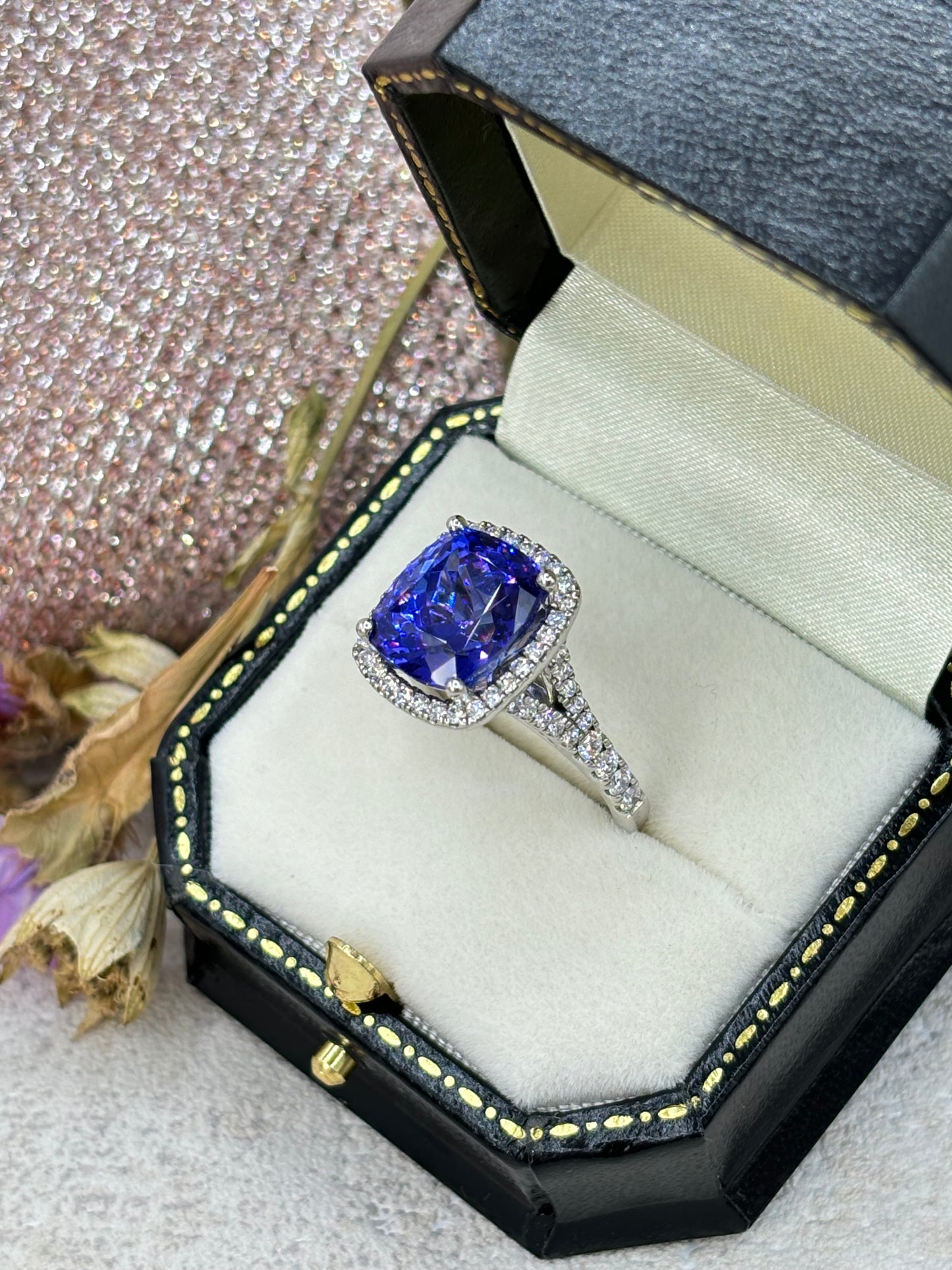 Platinum Tanzanite and Diamond Dress Ring.