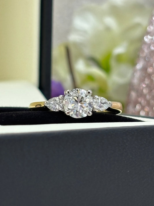 18ct Yellow Gold and Platinum Three Stone Diamond Engagement Ring