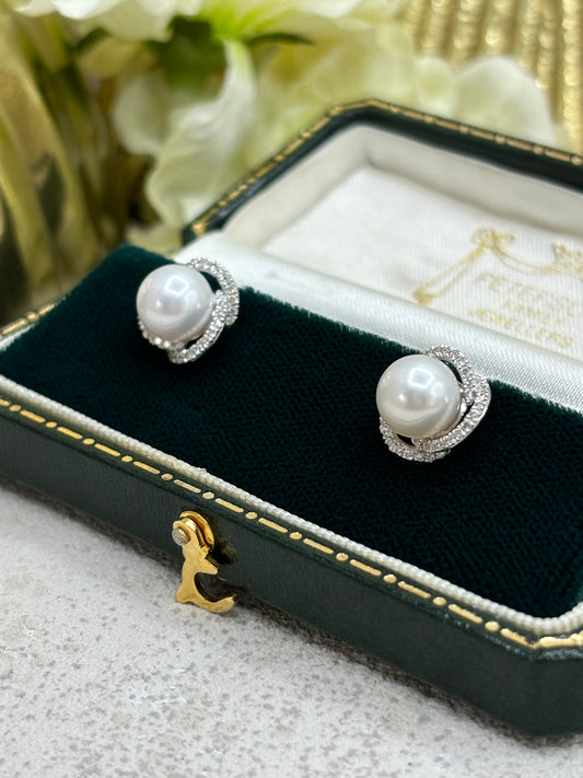 18ct White Gold Pearl and Diamond Earrings