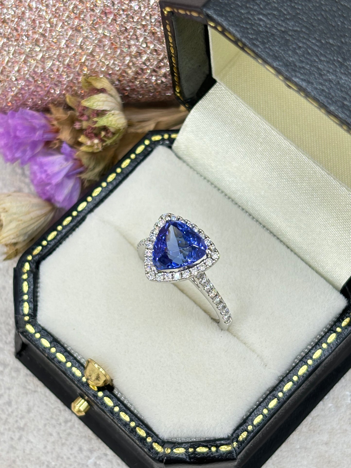 Platinum Tanzanite and Diamond Ring.