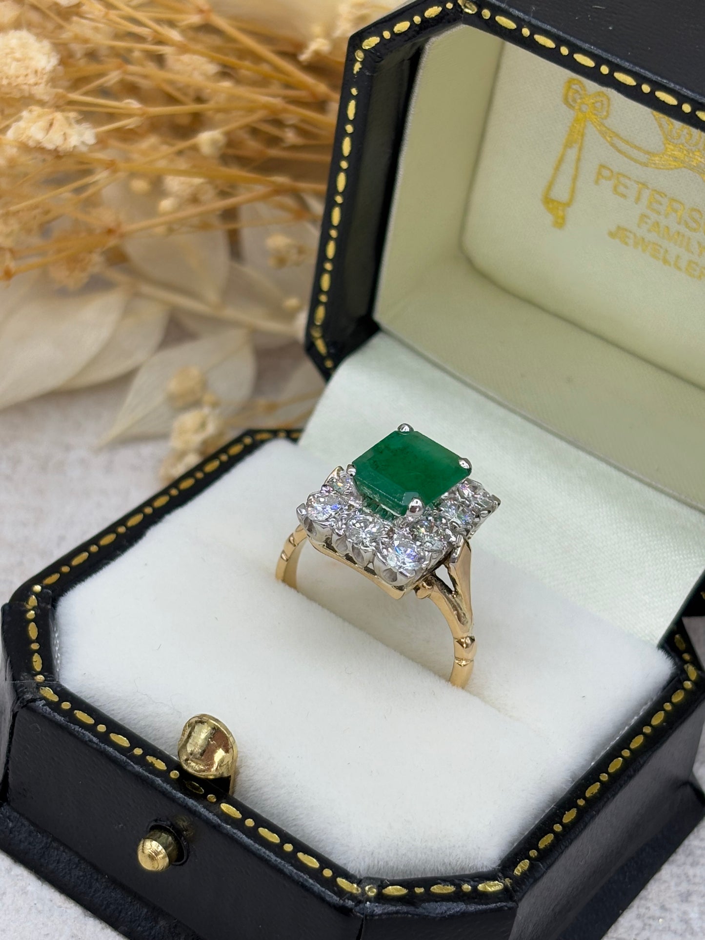 Emerald and Diamond Vintage Cluster Ring