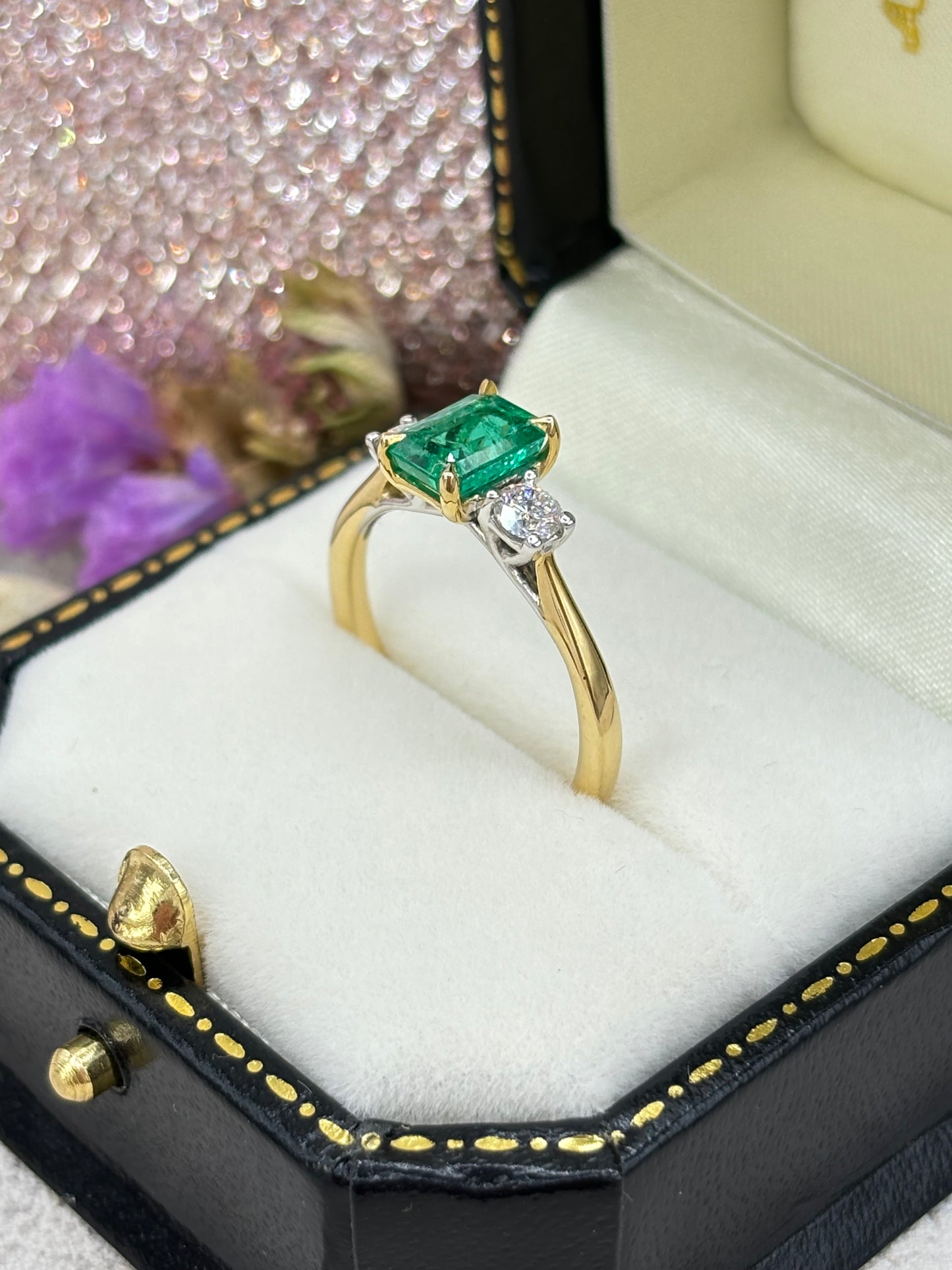 18ct Gold Emerald and Diamond Three Stone Ring