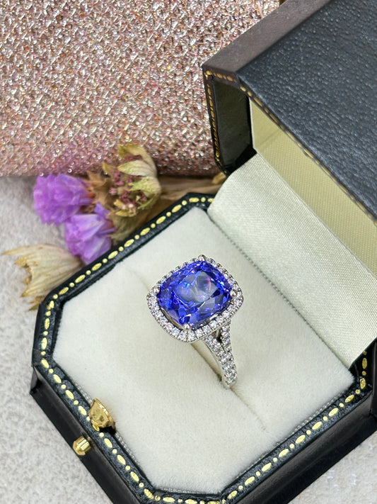 Platinum Tanzanite and Diamond Dress Ring.