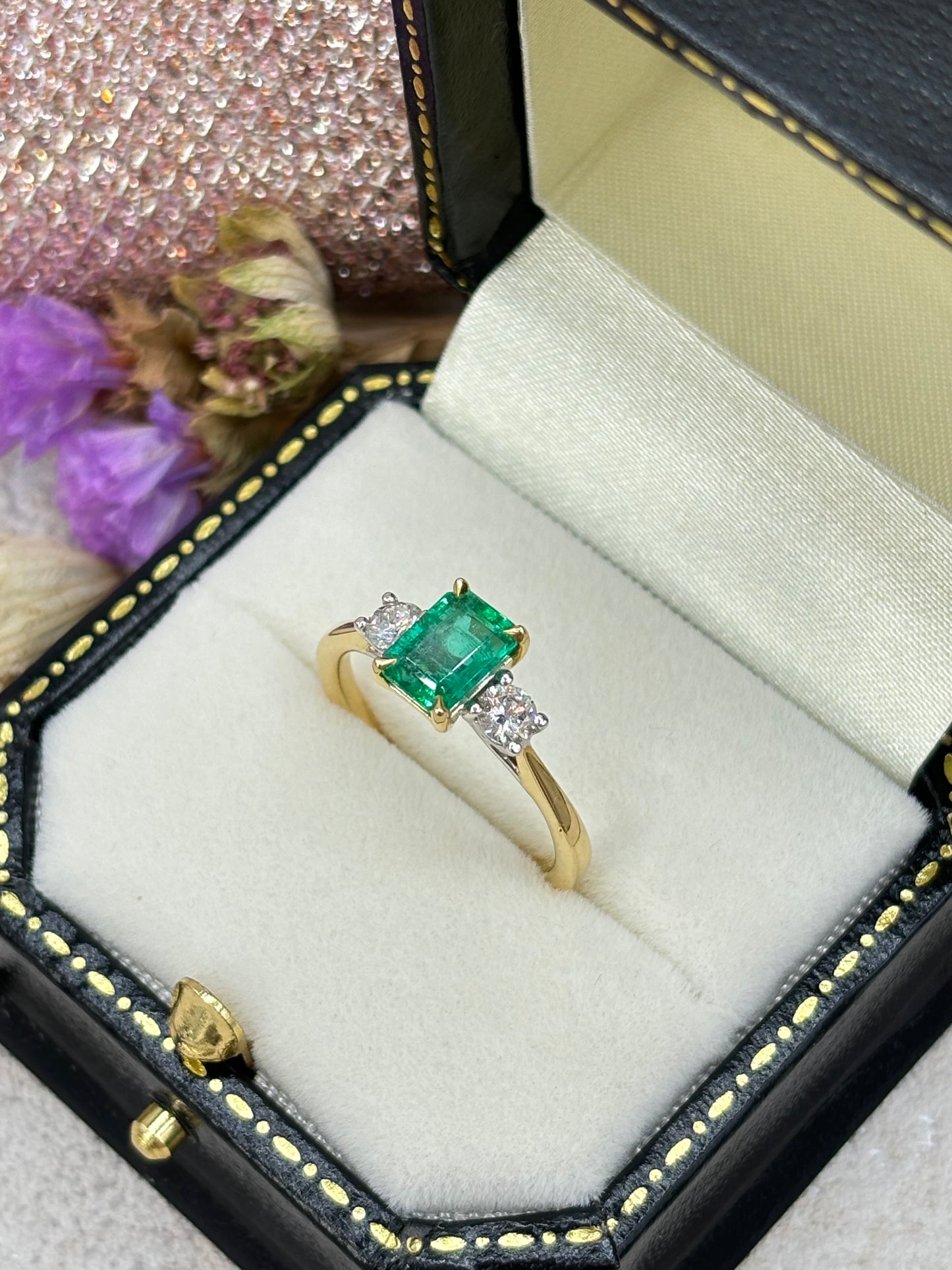 18ct Gold Emerald and Diamond Three Stone Ring