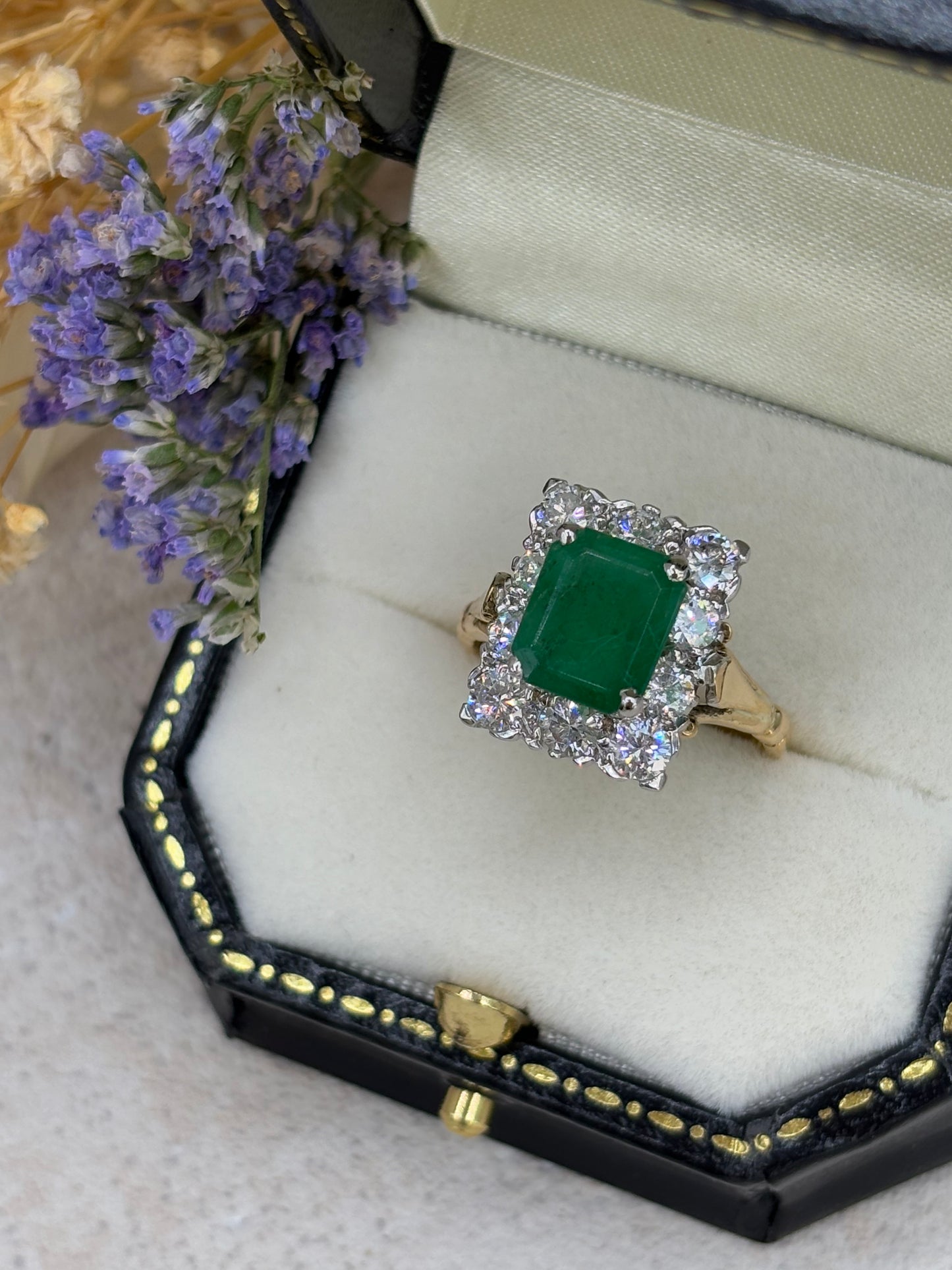 Emerald and Diamond Vintage Cluster Ring