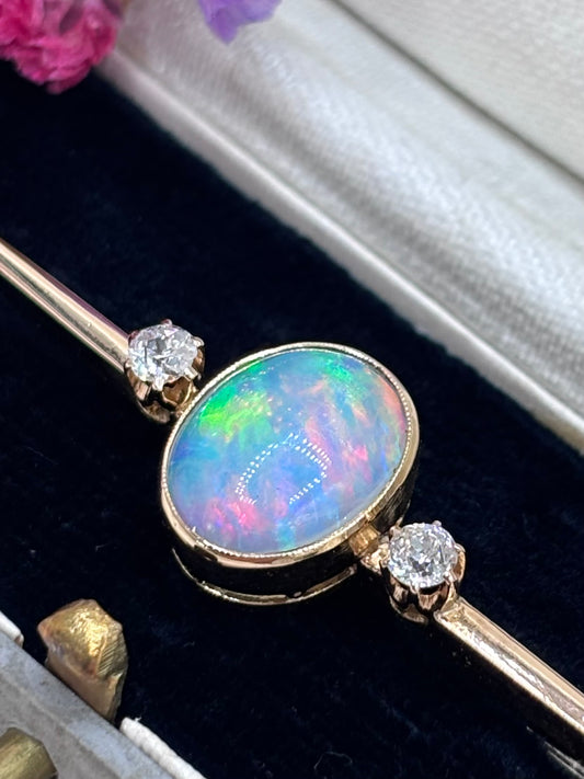 Antique 15ct Opal and Diamond Brooch.