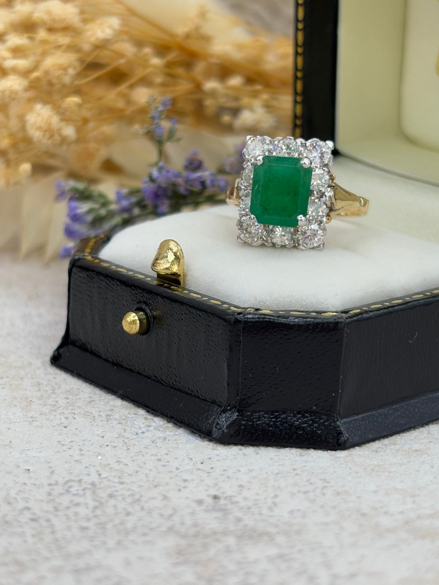 Emerald and Diamond Vintage Cluster Ring