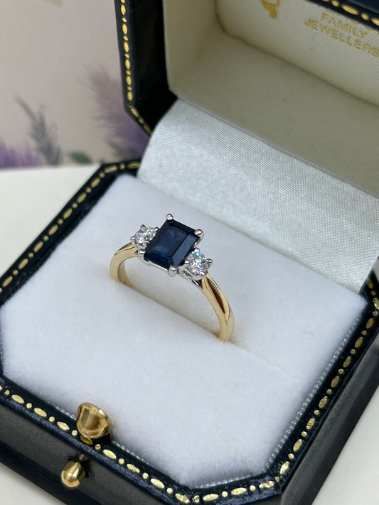 18ct Gold Sapphire and Diamond Three Stone Ring