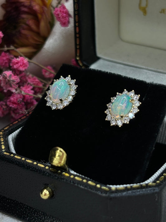 Opal and Diamond Cluster Earrings