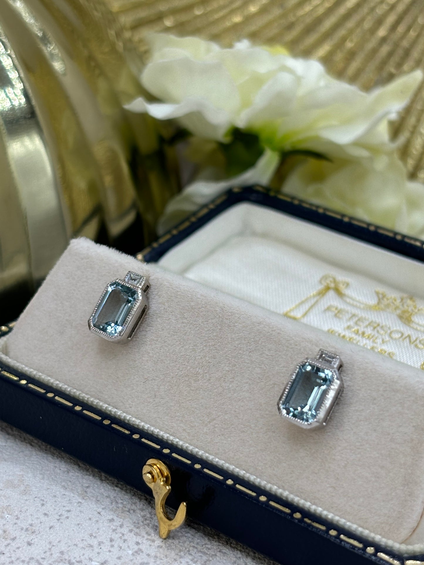 18ct White Gold, Aquamarine & Diamond Stud Earrings