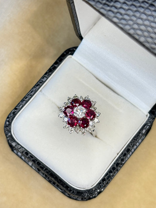 18ct Ruby and Diamond Cluster Ring