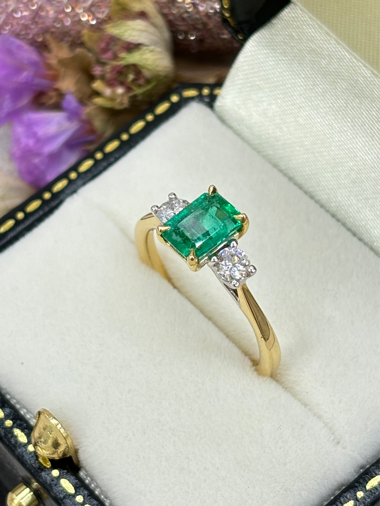 18ct Gold Emerald and Diamond Three Stone Ring