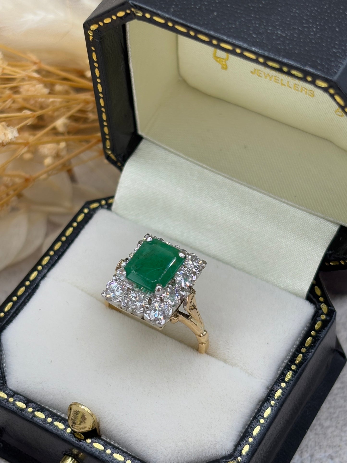 Emerald and Diamond Vintage Cluster Ring