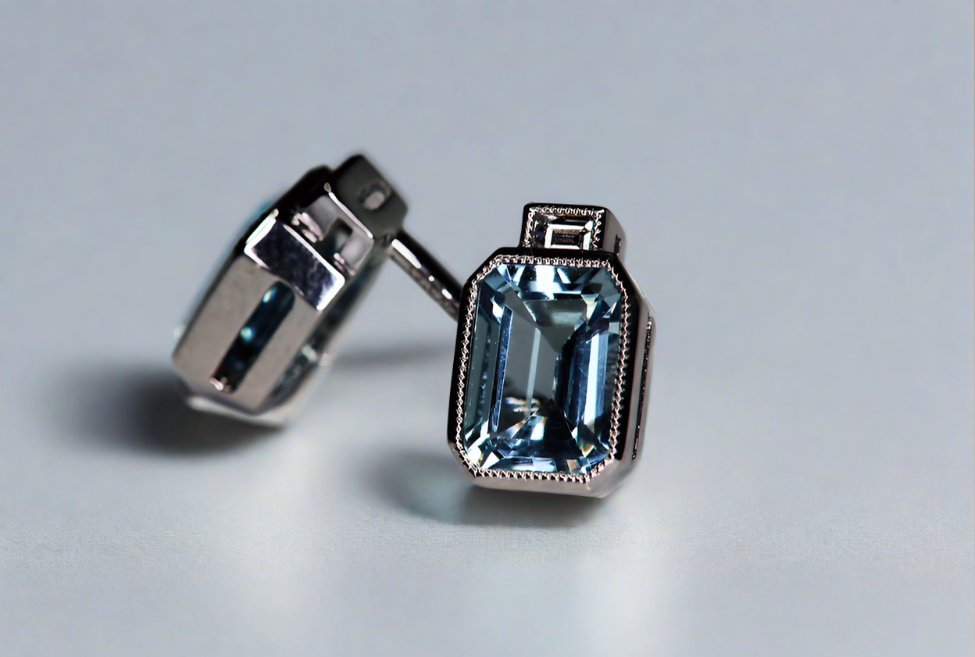 18ct White Gold, Aquamarine & Diamond Stud Earrings