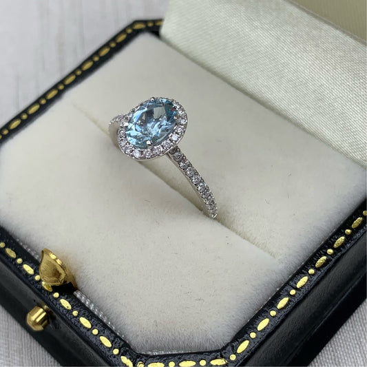 Platinum Aquamarine & Diamond Ring